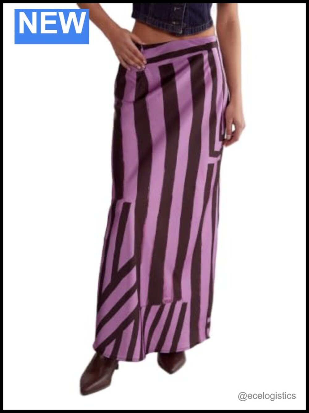 Nasty Gal Abstract Satin Stripe Bias Maxi Skirt High Waist Pull On